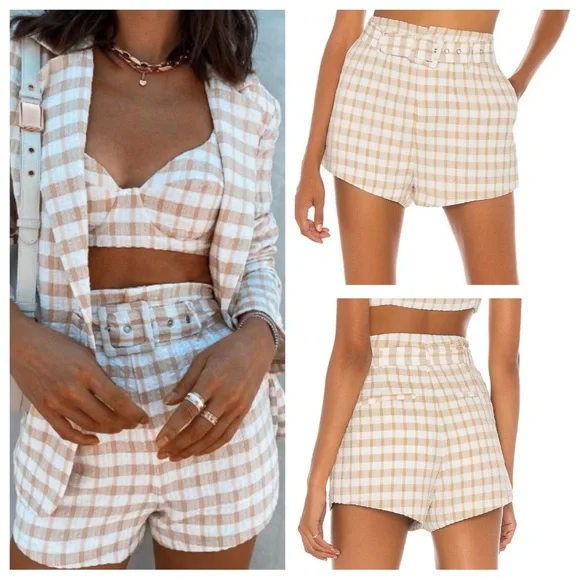 Camila Coelho Silvio Tan Check Shorts Size XS - Picture 1 of 16